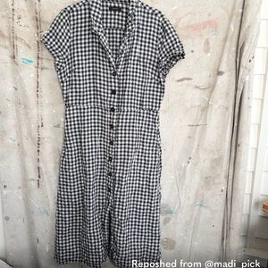 Quince Black and White Gingham Midi Shirt Dress NO belt